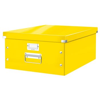 Cutie depozitare Leitz WOW Click & Store, carton laminat, partial reciclat, pliabila, cu capac si maner, 36x20x48 cm, galben