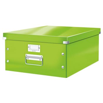 Cutie depozitare Leitz WOW Click & Store, carton laminat, partial reciclat, pliabila, cu capac si maner, 36x20x48 cm, verde