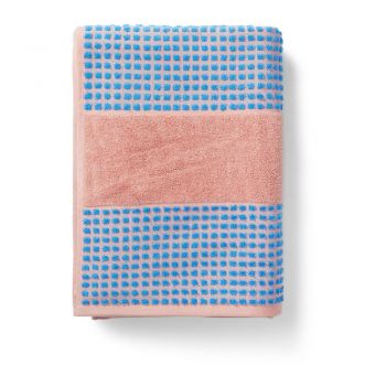 Prosop albastru/roz din bumbac organic din frotir 50x100 cm Check – JUNA