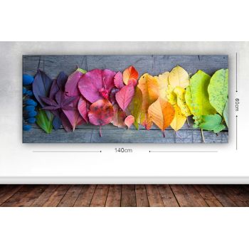 Tablou decorativ 5 Leaves, Tablo center, 60x140 cm, canvas, multicolor