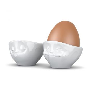 Set 2 suporturi din porțelan pentru ouă, 58products Kissing & Dreamy, alb