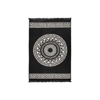 Covor reversibil Cihan Bilisim Tekstil Mandala, 120 x 180 cm, bej-negru