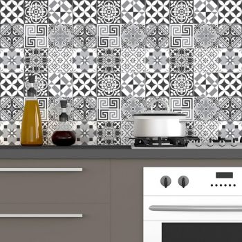Set 60 autocolante Ambiance Elegant Tiles Shade of Gray, 10 x 10 cm ieftin