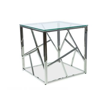 Masa de cafea din sticla si metal, Escada B Transparent / Crom, L55xl55xH55 cm