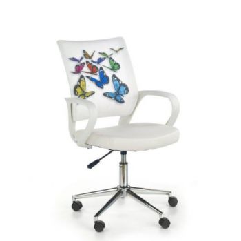 Scaun de birou pentru copii, tapitat cu piele ecologica si stofa Idra Butterfly, l53xA59xH88-100 cm