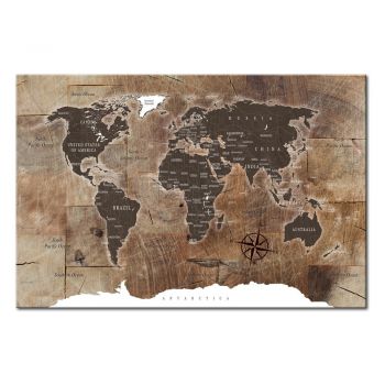 Avizier cu harta lumii Bimago Wooden Mosaic, 90 x 60 cm