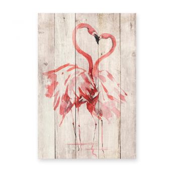 Decorațiune din lemn de pin pentru perete Madre Selva Love Flamingo, 60 x 40 cm ieftina