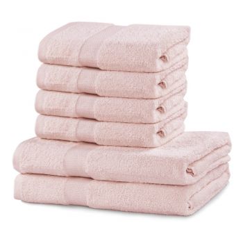 Set 2 prosoape duș și 4 prosoape de mâini DecoKing Marina, roz