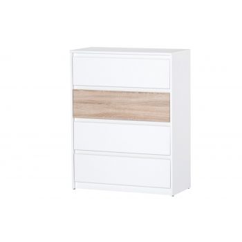 Cabinet din pal cu 4 sertare Venetia 07 White / Sonoma Oak, l80xA38xH104 cm