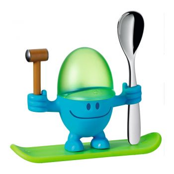 Suport pentru ou cu lingură WMF Cromargan® Mc Egg, verde - albastru