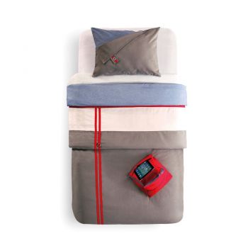 Set cuvertura reversibila pat copii si 1 suport textil pentru gadgeturi Trio Multicolor
