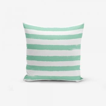 Față de pernă cu amestec din bumbac Minimalist Cushion Covers Su Green Striped Modern, 45 x 45 cm
