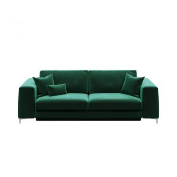 Canapea extensibilă din catifea devichy Rothe, 256 cm, verde închis