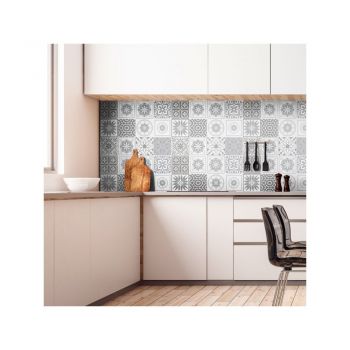 Set 12 autocolante pentru perete Ambiance Cement Tiles Shades of Gray Cordoba, 10 x 10 cm