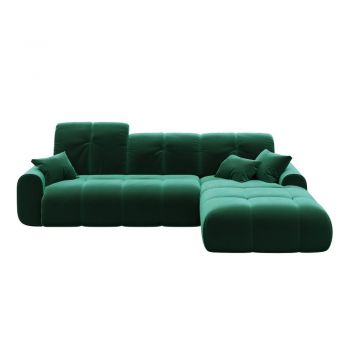Canapea extensibilă din catifea cu șezlong pe partea dreaptă devichy Tous, verde închis