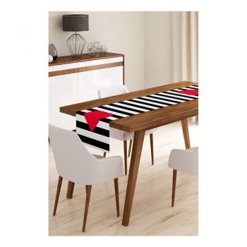 Napron din microfibră pentru masă Minimalist Cushion Covers Stripes with Red Heart, 45 x 140 cm