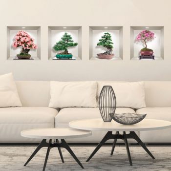 Set 4 autocolante 3D pentru perete Ambiance Bonsai of Seasons ieftin