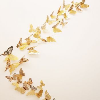 Set 36 autocolante de perete sub formă de fluturi Ambiance Butterflies, auriu ieftin