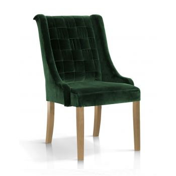 Scaun tapitat cu stofa si picioare din lemn, Prince Velvet Verde / Stejar, l63xA73xH102 cm