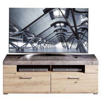 Comoda TV din pal si MDF, cu 2 sertare Skylar Stejar, l140xA47xH51 cm