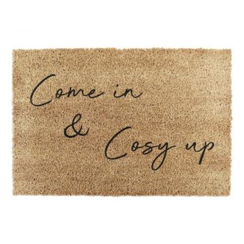 Covoraș intrare din fibre de cocos Artsy Doormats Come In & Cosy Up, 40 x 60 cm, negru ieftin