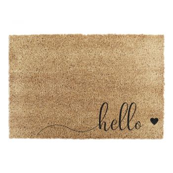 Covoraș intrare din fibre de cocos Artsy Doormats Hello Scribble, 40 x 60 cm, negru ieftin