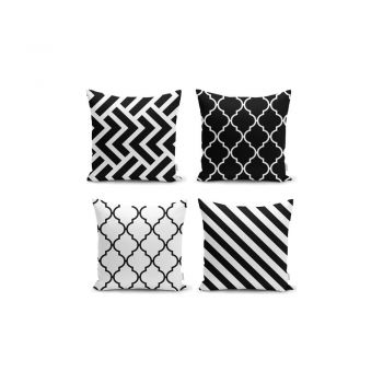 Set 4 fețe de pernă Minimalist Cushion Covers BW Graphic Patterns, 45 x 45 cm