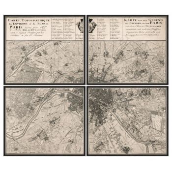 Tablou 4 piese Framed Art Carte Topographique du Paris 1735