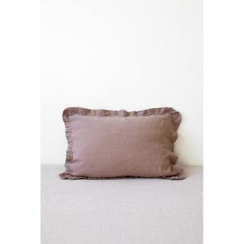 Față de pernă din in cu tiv plisat Linen Tales, 50 x 60 cm, violet purpuriu