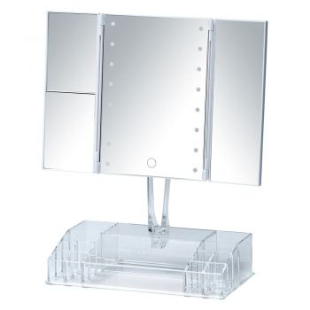 Oglindă cosmetică extensibilă cu ancadrament LED și organizator pentru machiaje Wenko Fanano, alb ieftina
