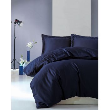 Lenjerie de pat din bumbac Satinat Premium Elegant Bleumarin, 200 x 220 cm