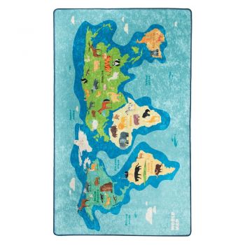 Covor antiderapant pentru copii Conceptum Hypnose Map, 200 x 290 cm, albastru ieftin