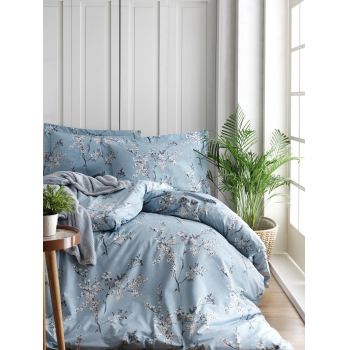 Lenjerie de pat din bumbac Ranforce, Chicory Albastru / Alb, 200 x 220 cm