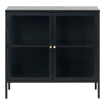 Comodă cu uși din sticlă Unique Furniture Carmel, lungime 90 cm, negru ieftina