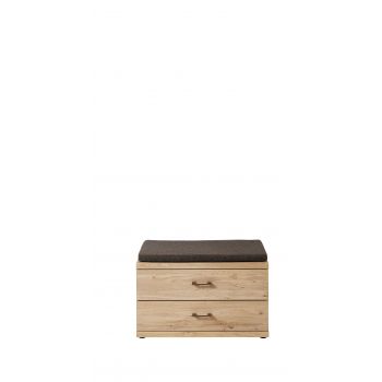 Banca tapitata cu stofa si 2 sertare, din furnir si lemn, Crispin Natur, l84xA39xH54 cm