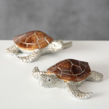 Decoratiune din polirasina Bijan Turtle Argintiu / Maro, Modele Asortate, l11xA11xH4 cm