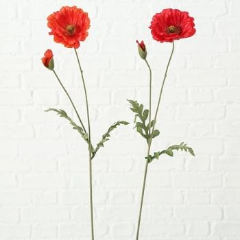 Fir floare artificiala Corn Poppy Rosu / Verde, Modele Asortate, H64 cm