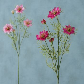 Fir floare artificiala Nigella Roz / Verde, Modele Asortate, H74 cm