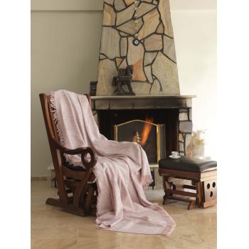 Cuvertura canapea din bumbac, Linen Roz / Alb, 170 x 220 cm