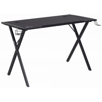 Masa de birou din pal si metal, cu LED inclus, Elijah Negru, L120xl60xH75 cm
