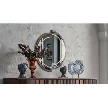 Oglinda decorativa din pal Matilda Nuc / Auriu, l90xH90 cm