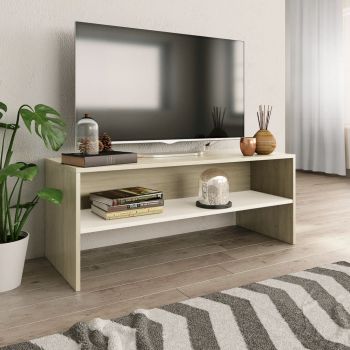 vidaXL Comodă TV, alb și stejar sonoma, 100 x 40 x 40 cm, PAL
