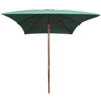 vidaXL Umbrelă de soare cu stâlp de lemn 200x300 cm, verde