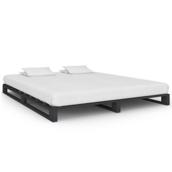 vidaXL Cadru de pat din paleți, gri, 180 x 200 cm, lemn masiv de pin