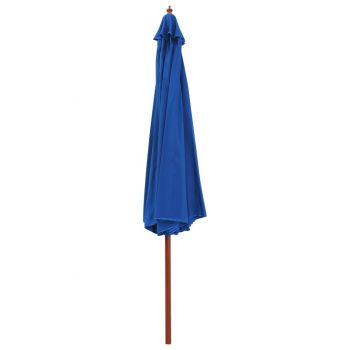 vidaXL Umbrelă de soare de exterior, stâlp din lemn, albastru, 350 cm