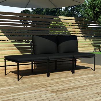 vidaXL Set mobilier de grădină cu perne, 3 piese, negru, PVC