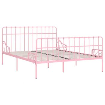 vidaXL Cadru de pat cu bază din șipci, roz, 200 x 200 cm, metal