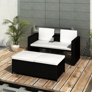 vidaXL Set mobilier de grădină cu perne, 4 piese, negru, poliratan