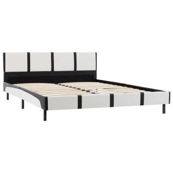 vidaXL Cadru de pat, alb și negru, 140 x 200 cm, piele artificială