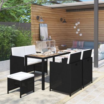 vidaXL Set mobilier de exterior, 6 piese negru, poliratan, lemn acacia